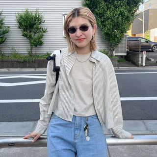 Striped long-sleeved cropped shirt