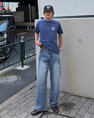 Side pintuck light denim pants