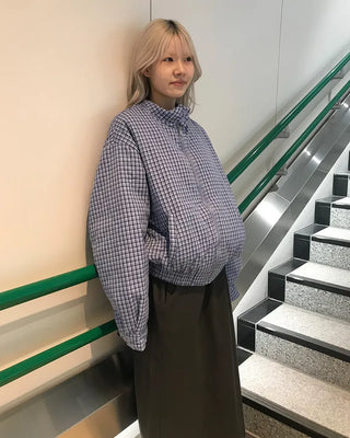 Gingham check half-zip pullover