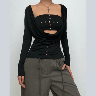 Long sleeve star applique solid 2 piece top