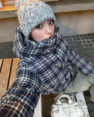 Checked Hooded Down Jacket