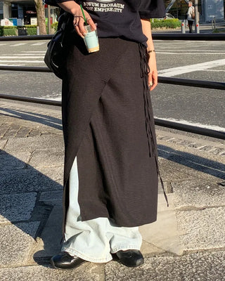 Layered long wrap skirt