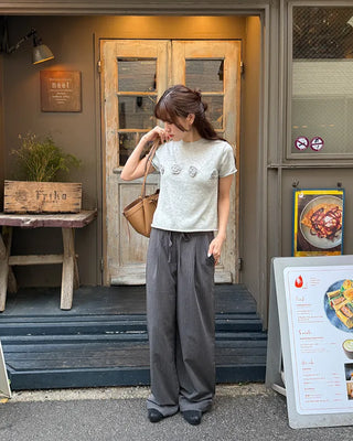 Striped pintuck wide-leg pants