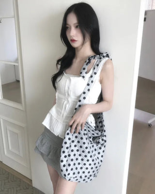 (2 colors) Polka Dot Frill Skirt Pants