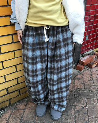 Checked wide-leg pants with string waistband