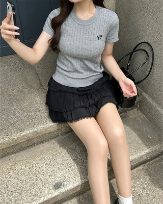 Ribbon Stitch Half-Sleeve Knit