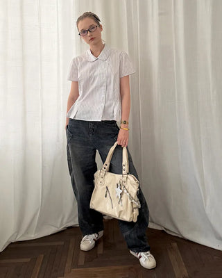 Zip Detail Motor Boston Bag