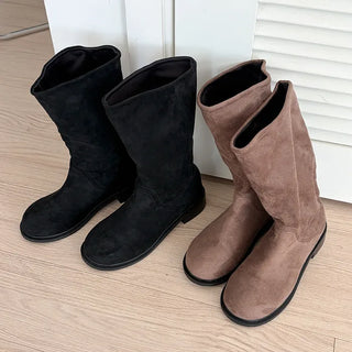 Suede mid-calf boots