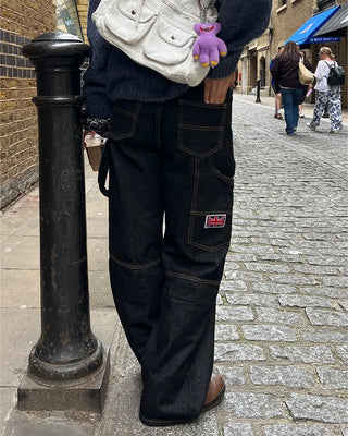 Patchwork cargo denim