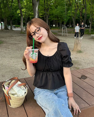 Ribbon Shirred Off-Shoulder Blouse