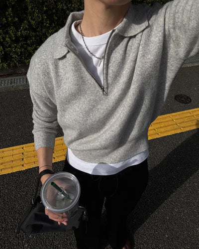 Half-zip-up color knit