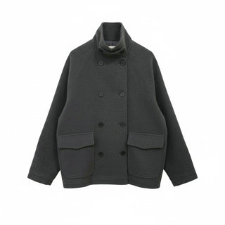 High-neck double-breasted mid-length coat