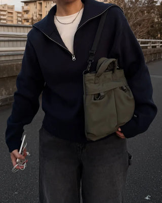 Big Collar Half-Zip Knit