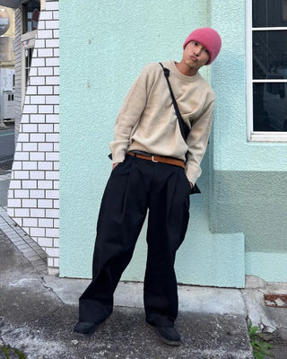 Cotton pintuck wide-leg pants