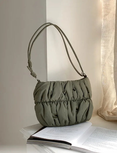 Gathered nylon string tote bag/shoulder bag