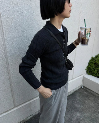 Button-up polo collar knit sweater