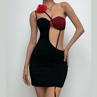 One shoulder flower applique irregular cami mini dress