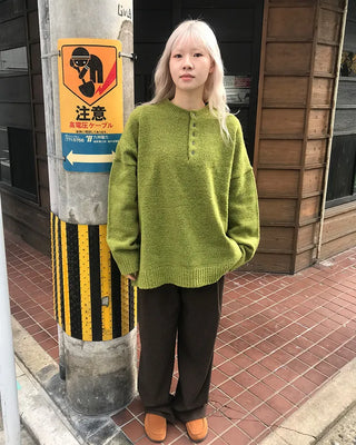 Henley neck oversized knit