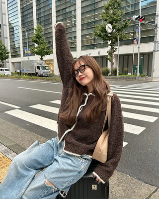 Two-tone knit cardigan