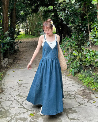 Smoked denim long dress