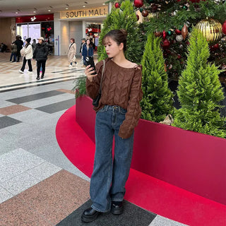 Shoulder slit ribbon cable knit