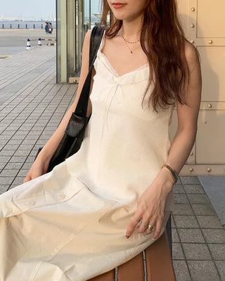 Frilled tie sleeveless dress