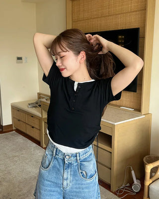 Layered Henley Neck T-Shirt