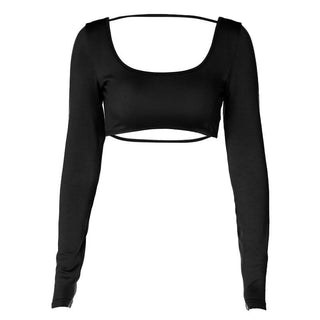 Long sleeve u neck backless solid top