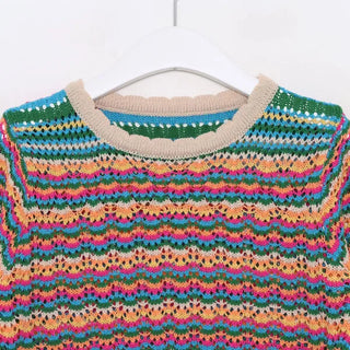 Rainbow striped short-sleeved knit