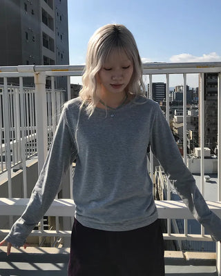 Brushed Cotton Loose Long-Sleeve T-Shirt