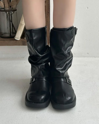 Buckle Round Mid-Calf Boots