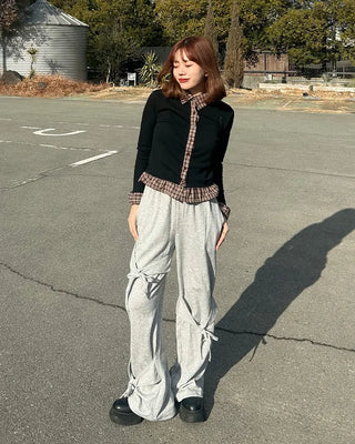 Easy pants with waist string ribbon detail