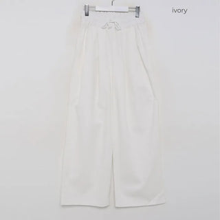 Cotton wide-leg long pants with elastic waistband