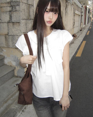 Ribbon check short-sleeved blouse