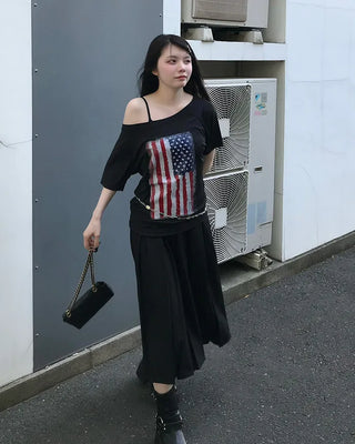 American print short-sleeved shirt
