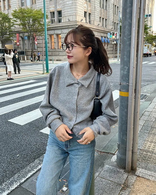 Loose-fit color knit cardigan