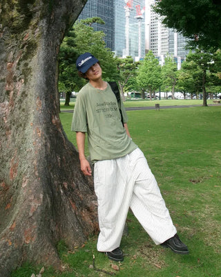 Seersucker striped wide-leg pants