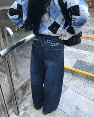 Hip-stitch washed denim pants