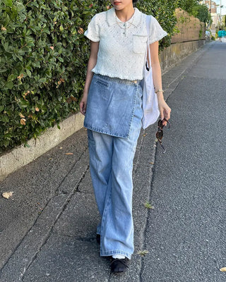 Washed wrap wide denim