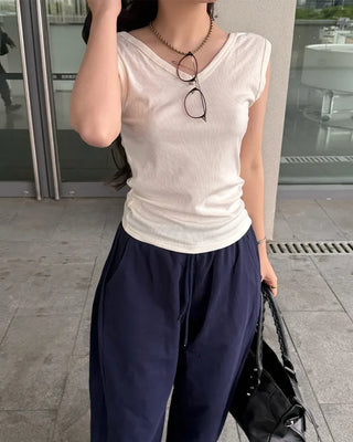 2-Way Ribbed Sleeveless Tank Top