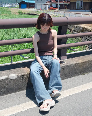 Wide striped denim pants