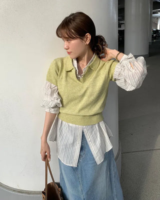 Button Collar Knit Polo Top