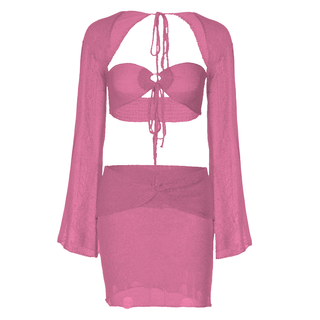 Long sleeve hollow out shrug 3 piece mini skirt set