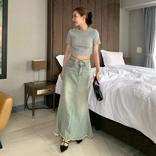 Long denim skirt