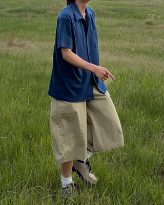 Cotton pleated Bermuda shorts