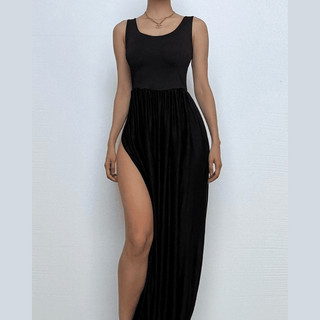 U neck ruched solid backless cami maxi dress