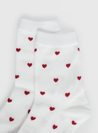 Sweet Heart Socks White  Red