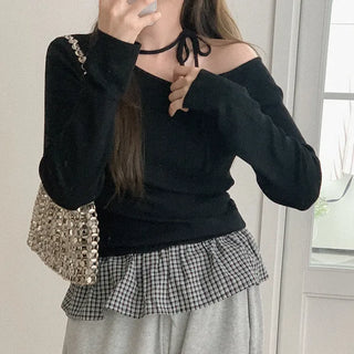 Ribbon Asymmetrical Frill Knit