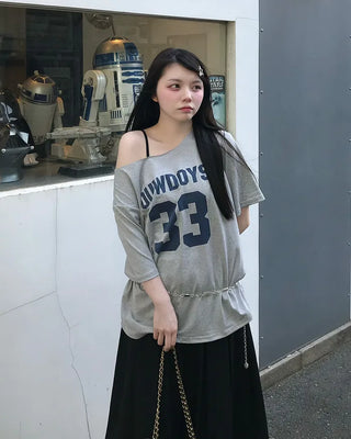 Lettering Off-Shoulder T-Shirt