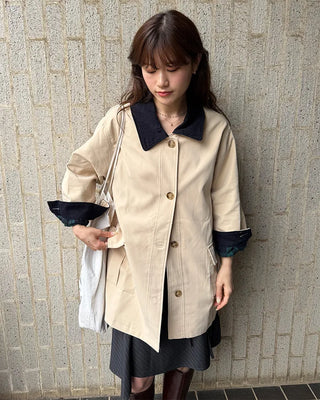 Loose-fit half trench coat